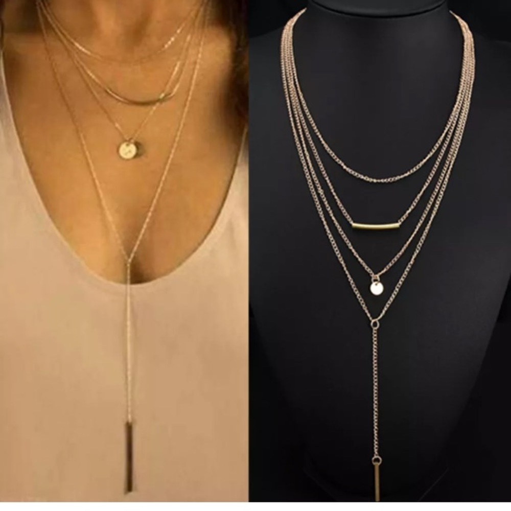 Gold tone Multi Chain Boho Necklace